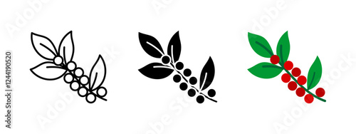 Coffee branch icon. Organic berry vector illustration. Botanical plant farming symbol. Fresh tropical harvest sign. Natural caffeine aromatic concept.