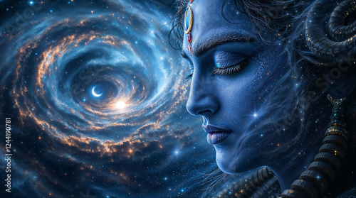 Divine Profile of Lord Shiva with a Cosmic Galaxy Swirl 