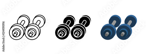 Dumbbells icon. Fitness training vector illustration. Strength workout symbol. Bodybuilding and exercise sign. Gym equipment pictogram. Power lifting dumbbell concept.