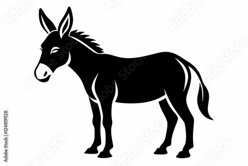 donkey silhouette line art vector illustration with a white background