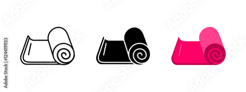 Yoga mat icon. Rolled fitness carpet vector illustration. Exercise and workout pad symbol. Pilates and stretching sign. Meditation and relaxation pictogram. Home training concept.