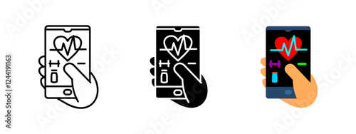 Health tracking app icon. Mobile fitness monitoring vector illustration. Wellness application symbol. Digital exercise data sign. Smartphone healthcare interface concept.