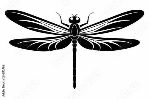 dragonfly silhouette line art vector illustration with a white background
