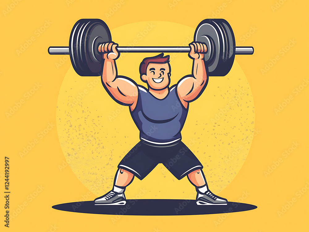 A main doing workout lifting barbell illustration A main doing workout lifting barbell illustration