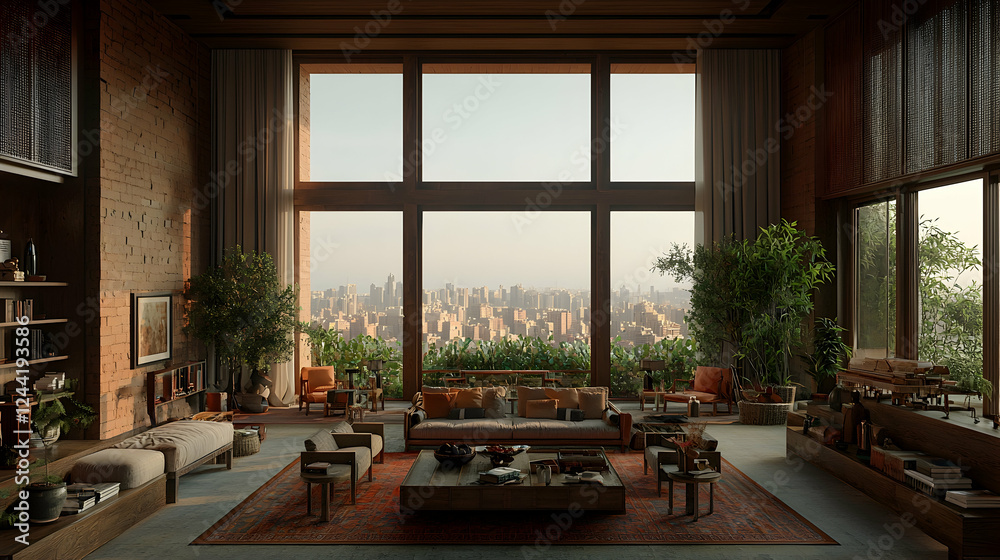 Luxury apartment sunrise city view living room Luxury apartment sunrise city view living room