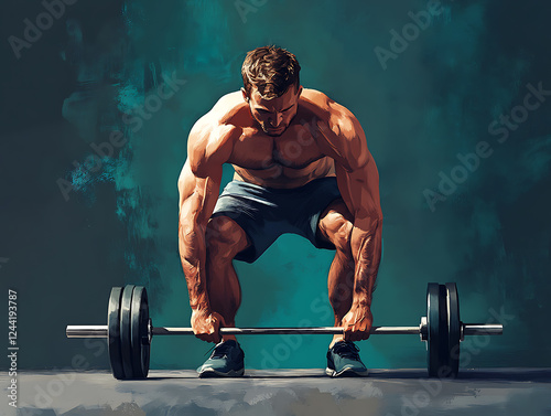 A main doing workout lifting barbell illustration