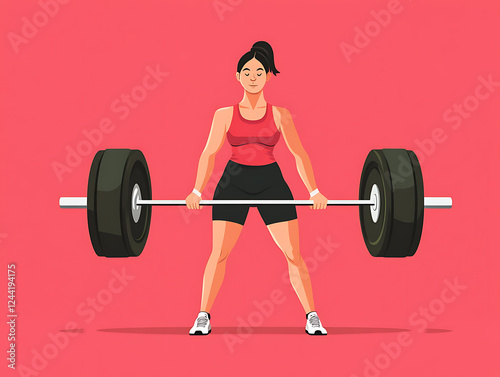 A girl doing workout lifting barbell illustration