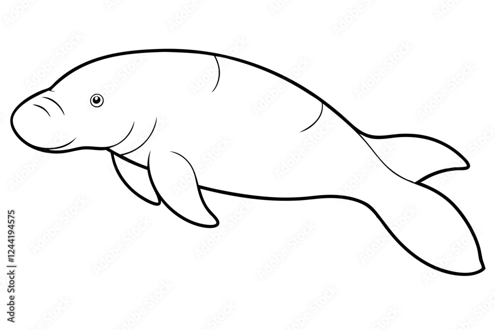 Naklejka premium dugong silhouette line art vector illustration with a white background