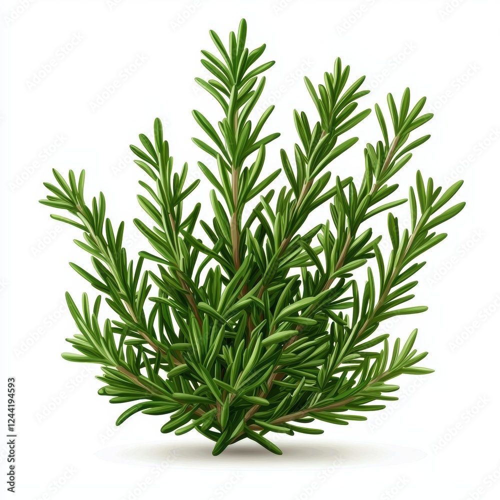 Rosemary plant with needle-like leaves and a strong herbal scent, isolated on white background Rosemary plant with needle-like leaves and a strong herbal scent, isolated on white background