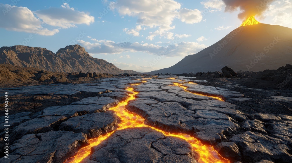 Naklejka premium Volcanic eruption mountain range landscape photography natural disasters aerial view eruptive forces