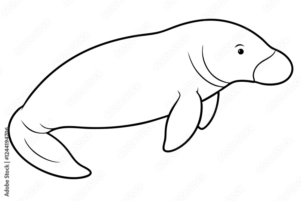 dugong silhouette line art vector illustration with a white background dugong silhouette line art vector illustration with a white background