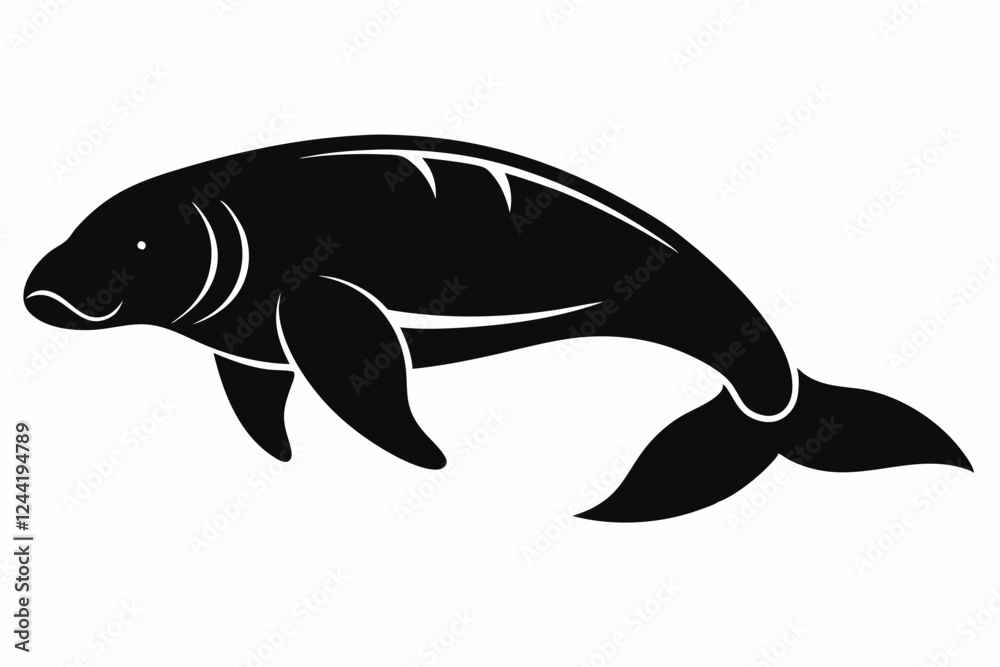 Fototapeta premium dugong silhouette line art vector illustration with a white background