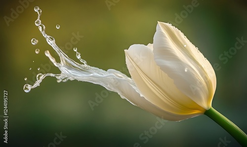 White tulip, water splash, garden, spring, nature, freshness, beauty, floral design