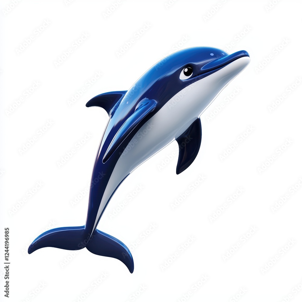 Fototapeta premium Playful dolphin with a sleek blue body jumping, isolated on white background