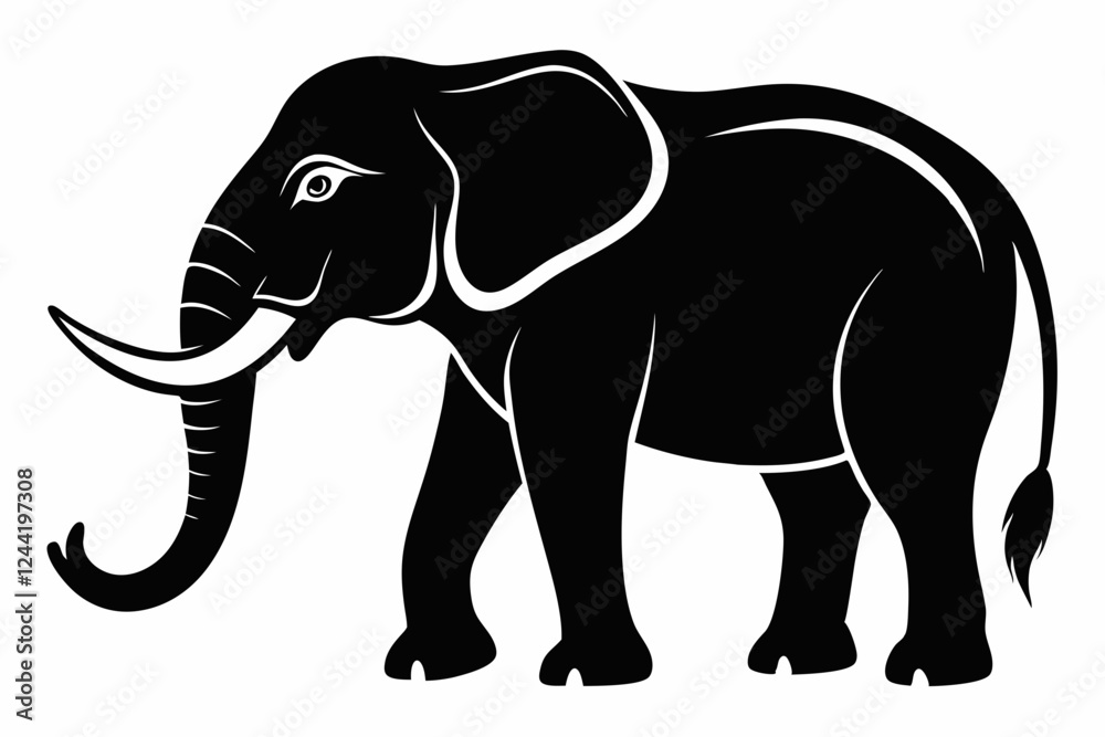 Fototapeta premium elephant silhouette line art vector illustration with a white background