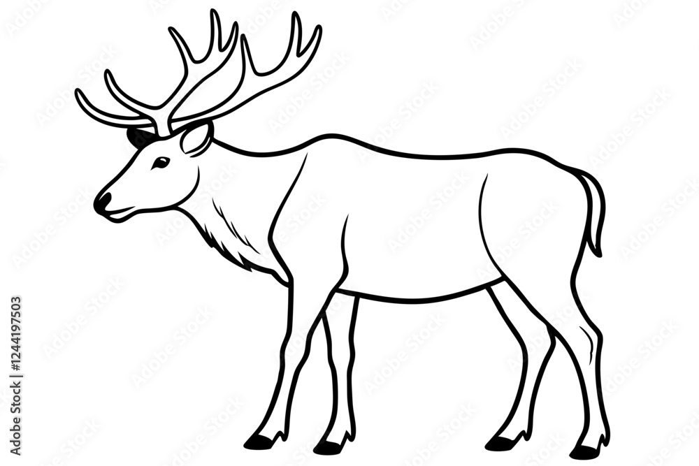 Fototapeta premium elk silhouette line art vector illustration with a white background