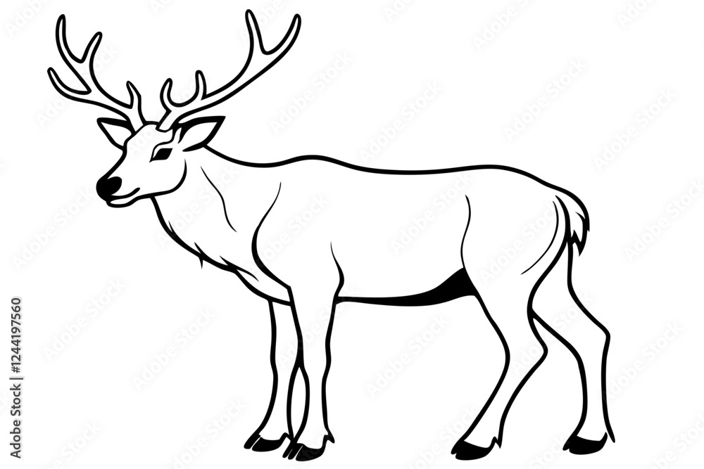 Fototapeta premium elk silhouette line art vector illustration with a white background