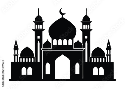 mosque silhouette vector, isolated black silhouette of a mosques collection, black silhouette mosque vector illustration 