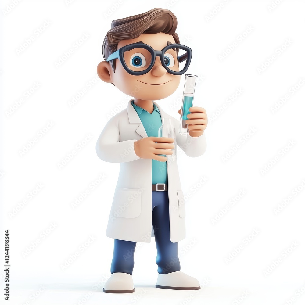 Smart scientist holding a test tube, isolated on white background