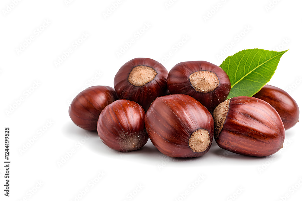 Heap of chestnuts isolated on white backdrop Heap of chestnuts isolated on white backdrop