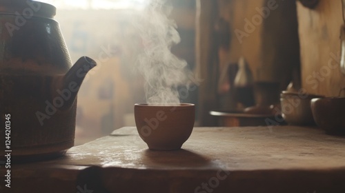 Traditional Indian hot drink with milk and spices - Masala tea. Organic ayurvedic chai, herbal drink. photo