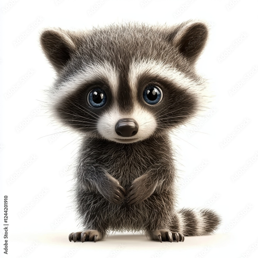 Obraz premium Small raccoon with bright eyes and tiny paws, isolated on white background