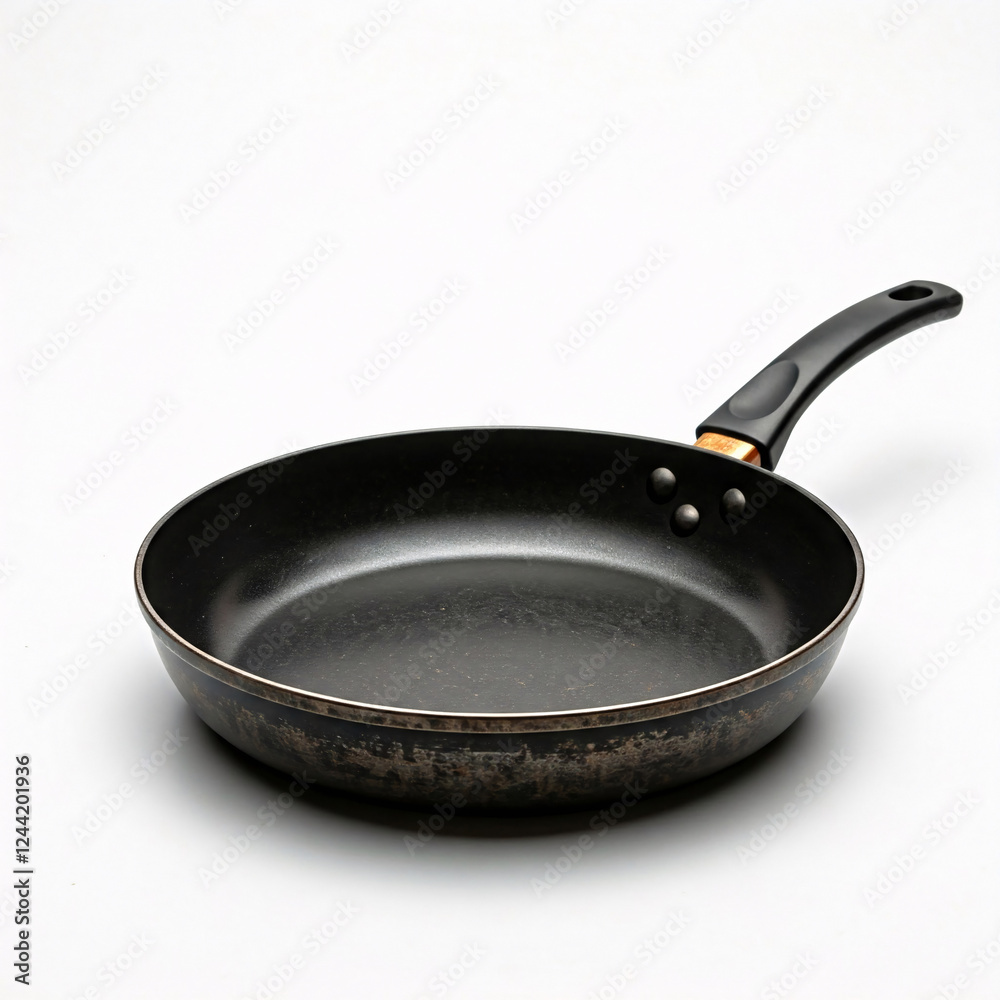 Frying pan on a white background with a black handle and a black handle Frying pan on a white background with a black handle and a black handle