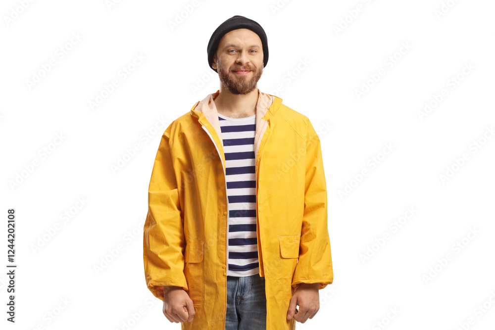 Fototapeta premium Man in a yellow raincoat