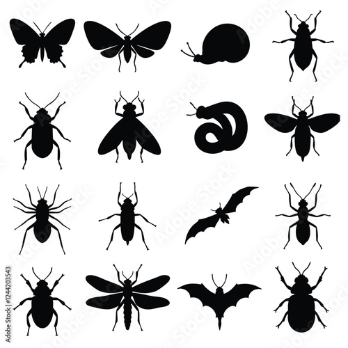 A collection of various insect and animal silhouettes, ideal for educational materials, presentations, or design projects