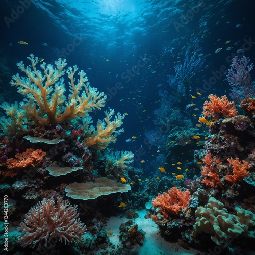 Wallpaper Mural "Bioluminescent Deep-Sea Kingdom" – An underwater fantasy world with glowing corals. Torontodigital.ca