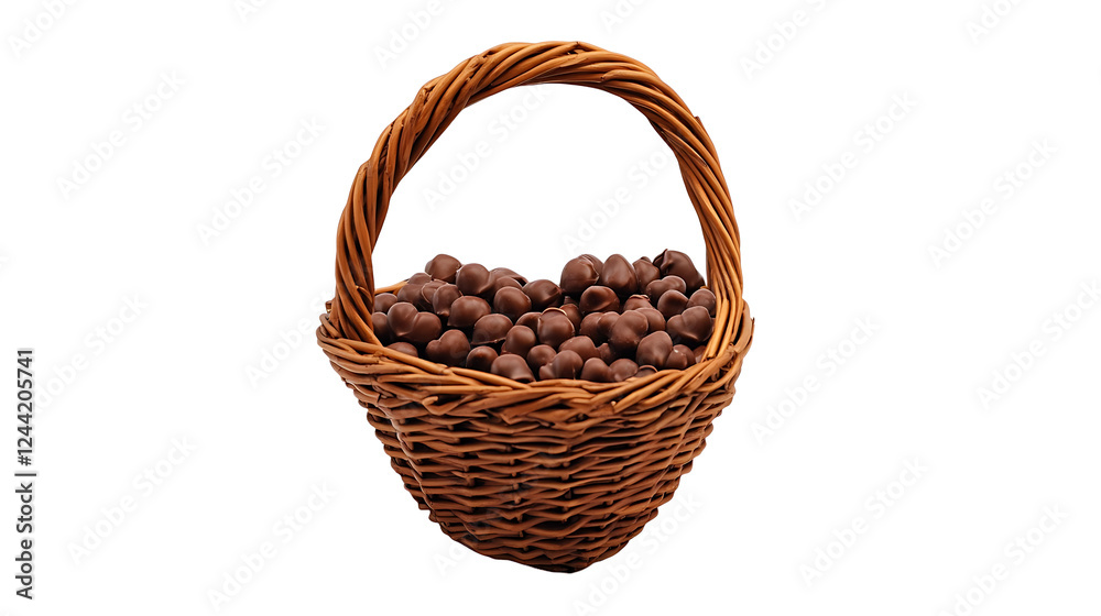 A heart-shaped basket filled with small chocolates, isolated on white background in HD A heart-shaped basket filled with small chocolates, isolated on white background in HD