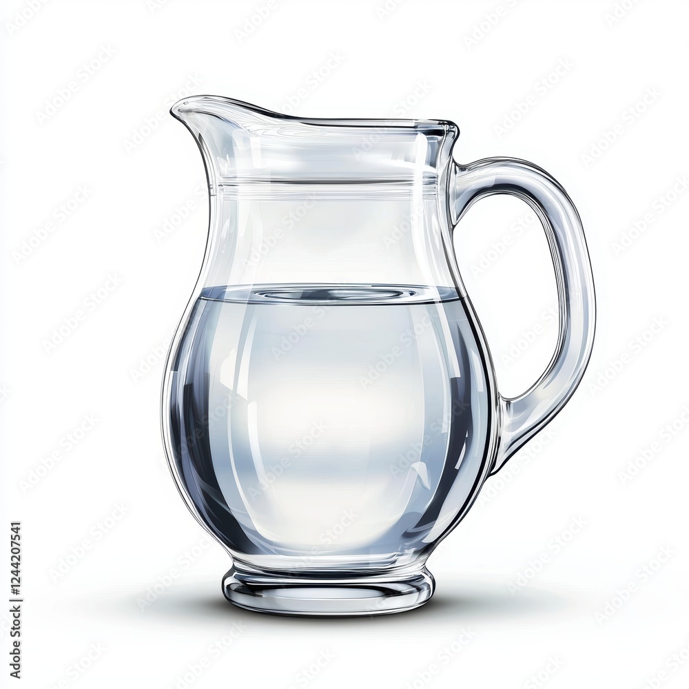 transparent glass pitcher filled with water, isolated on white