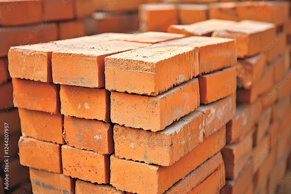 Stack of orange clay bricks construction material building supplies close up view Stack of orange clay bricks construction material building supplies close up view