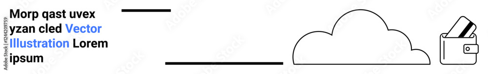 Cloud icon with connected lines to a wallet and placeholder text on the left. Ideal for technology, data storage, cloud services, financial services, online security, digital wallets, tech Cloud icon with connected lines to a wallet and placeholder text on the left. Ideal for technology, data storage, cloud services, financial services, online security, digital wallets, tech