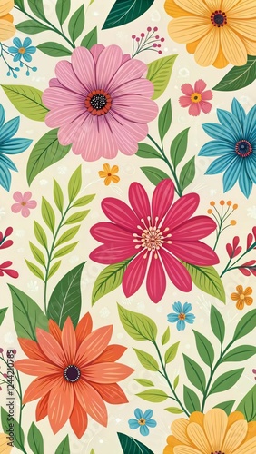 Wallpaper Mural Vibrant Floral Pattern Design Torontodigital.ca
