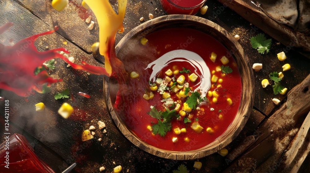 Vibrant Red Corn Soup with Creamy Topping: A Culinary Delight Vibrant Red Corn Soup with Creamy Topping: A Culinary Delight