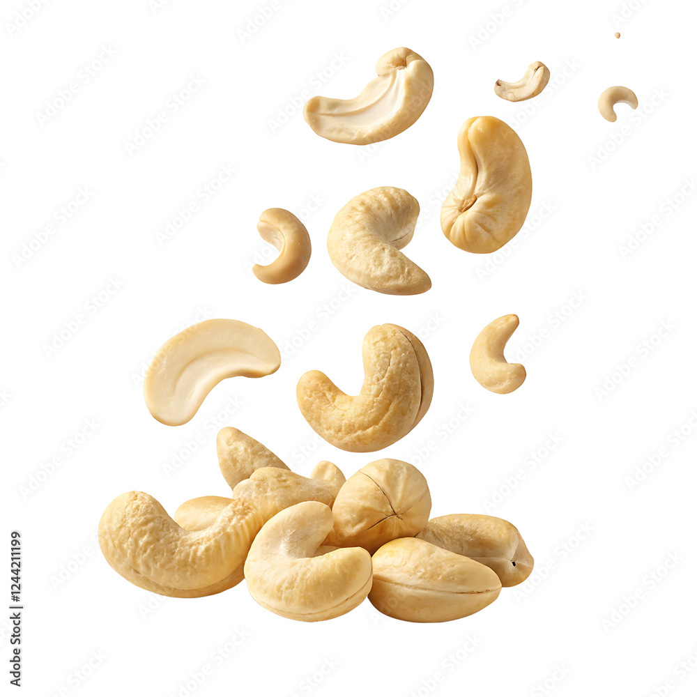 Falling cashew nuts with transparent background Falling cashew nuts with transparent background
