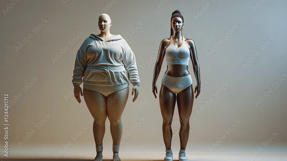 This Two distinct body types showcase the diversity in weight representation in a powerful visual.
