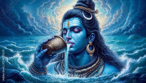 Lord Shiva Drinking Halahala Poison During Samudra Manthan photo