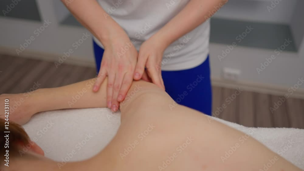 Female therapist performing a back massage on a client in a beauty salon. The scene represents relaxation, wellness, and therapeutic care, highlighting the benefits of professional body treatments. Female therapist performing a back massage on a client in a beauty salon. The scene represents relaxation, wellness, and therapeutic care, highlighting the benefits of professional body treatments.