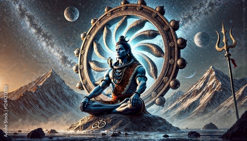 Lord Shiva Meditating in Celestial Himalayan Landscape