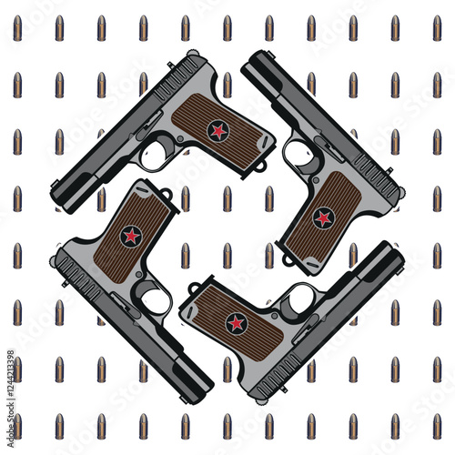 Old soviet Russian pistol TT, World War 2 handgun and Target.. Vector illustration