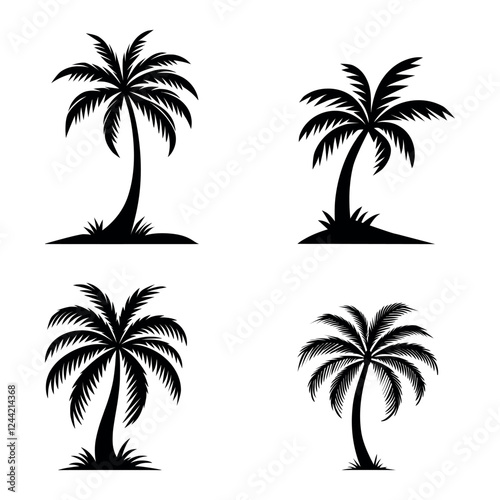 Palm Tree  Set Silhouettes  Vector Illustrations