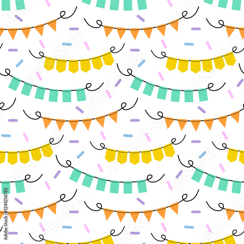 Colorful festive bunting decorations creating a lively atmosphere for celebrations