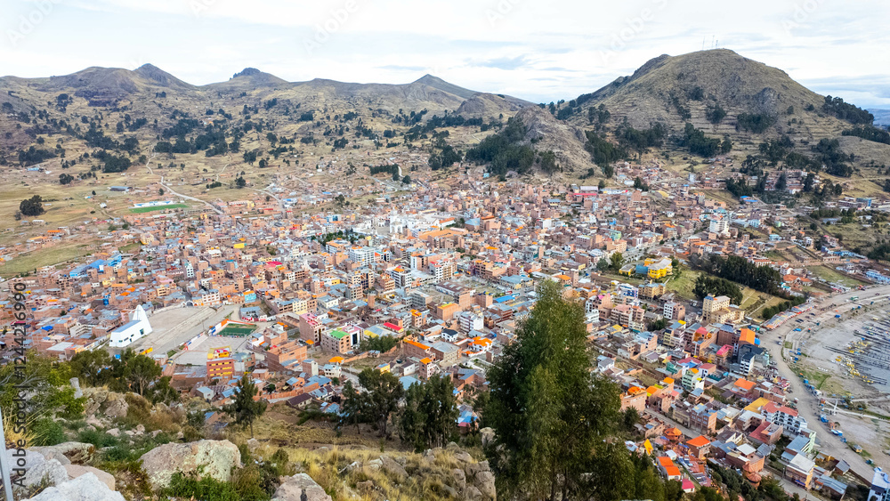 Fototapeta premium Panoramic view of Copacabana in Titikaka Lake Bolivia