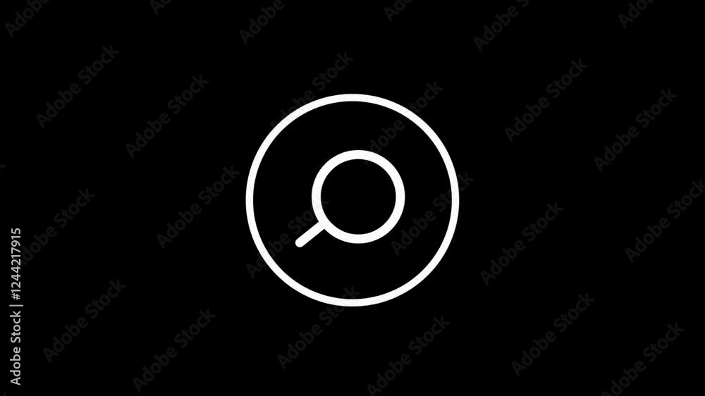 White magnifying glass, search icon animation on black background. explore or seeking concept animation White magnifying glass, search icon animation on black background. explore or seeking concept animation