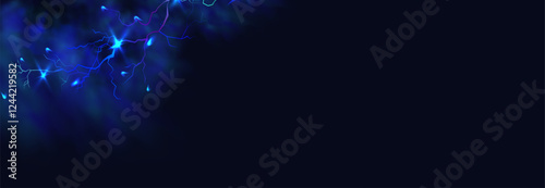 Powerful electrical current energy. Flash of lightning in a magic frame. Neon discharge in smoke effect.