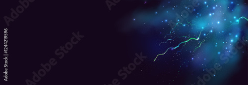 Powerful electrical current energy. Flash of lightning in a magic frame. Neon discharge in smoke effect.