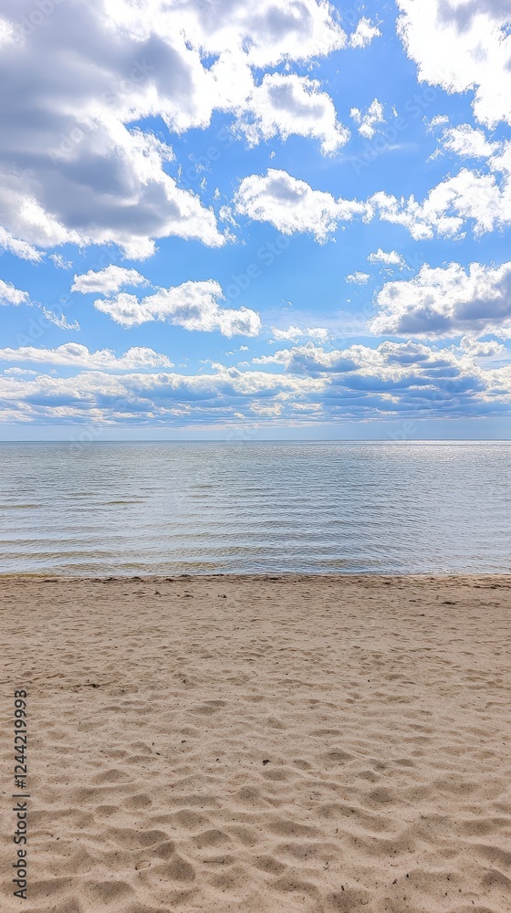 Fototapeta premium Stunning Beach Scenery with a Vast Ocean and a Cloud-Filled Sky
