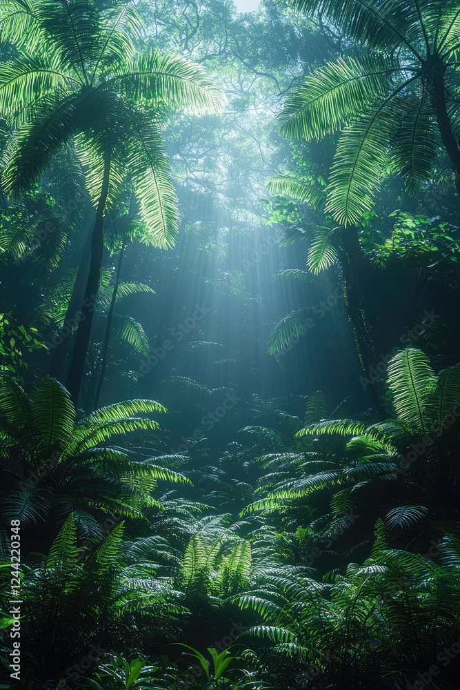 Lush Rainforest Canopy Sunlight Illuminates Deep Green Foliage Lush Rainforest Canopy Sunlight Illuminates Deep Green Foliage